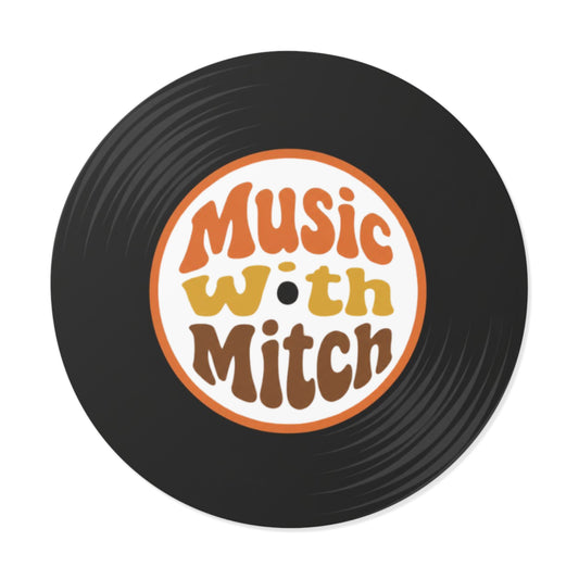 Music With Mitch Retro Vinyl Round Sticker – Vintage Record Logo decal